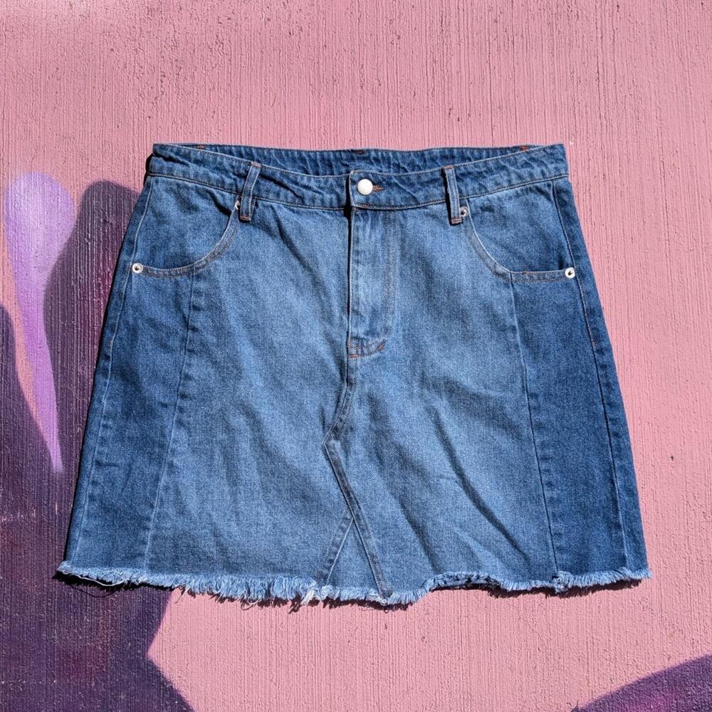 Altar'd State Raw Hem Denim Mini Skirt Medium Wash Size M